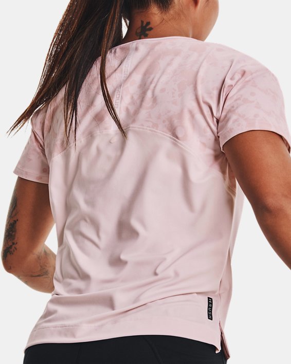 Haut à manches courtes et motif UA RUSH™ Energy Colorblock pour femme, Pink, pdpMainDesktop image number 0